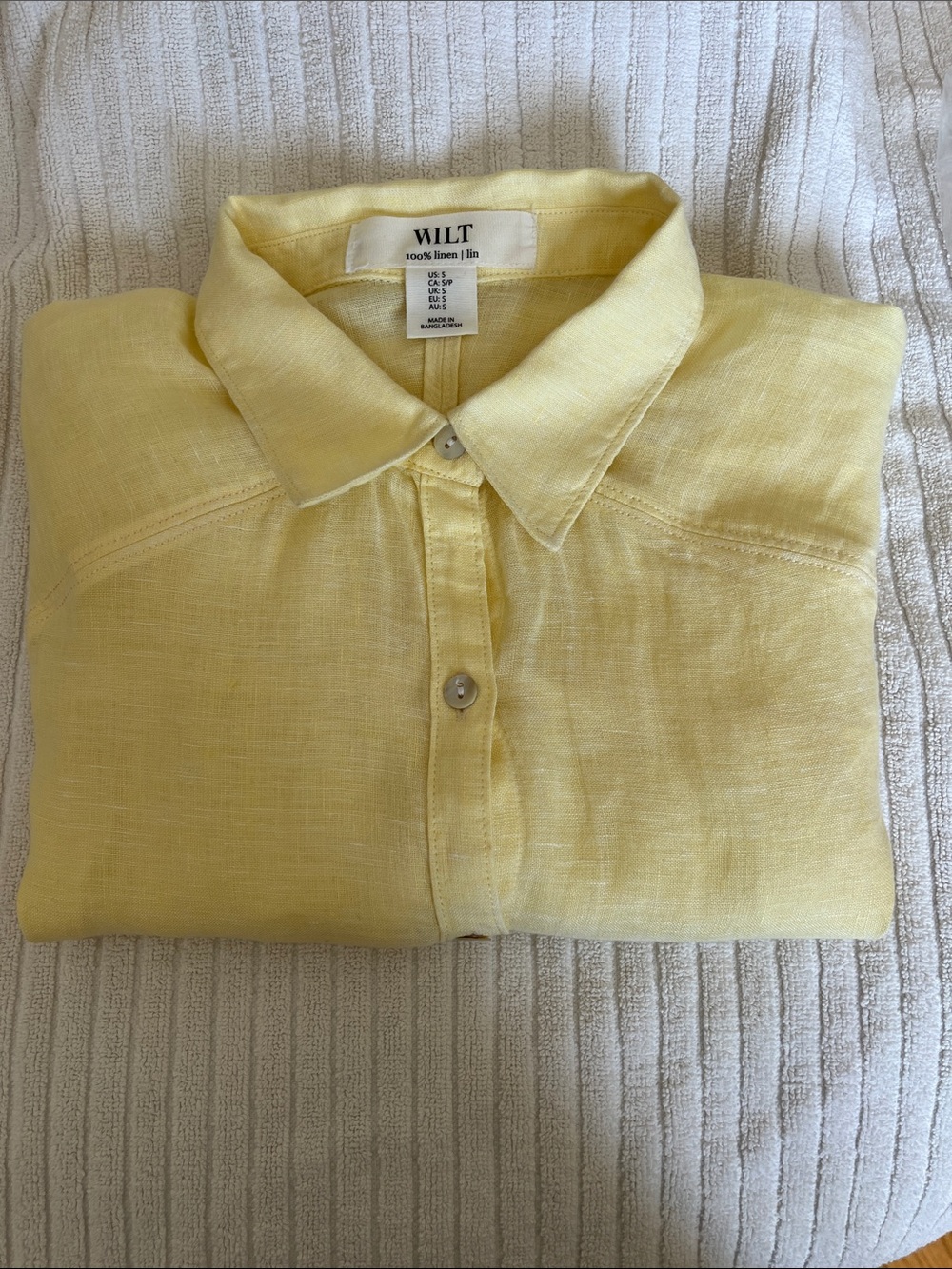 WILT Men's Pale Yellow Linen Button-Down Shirt